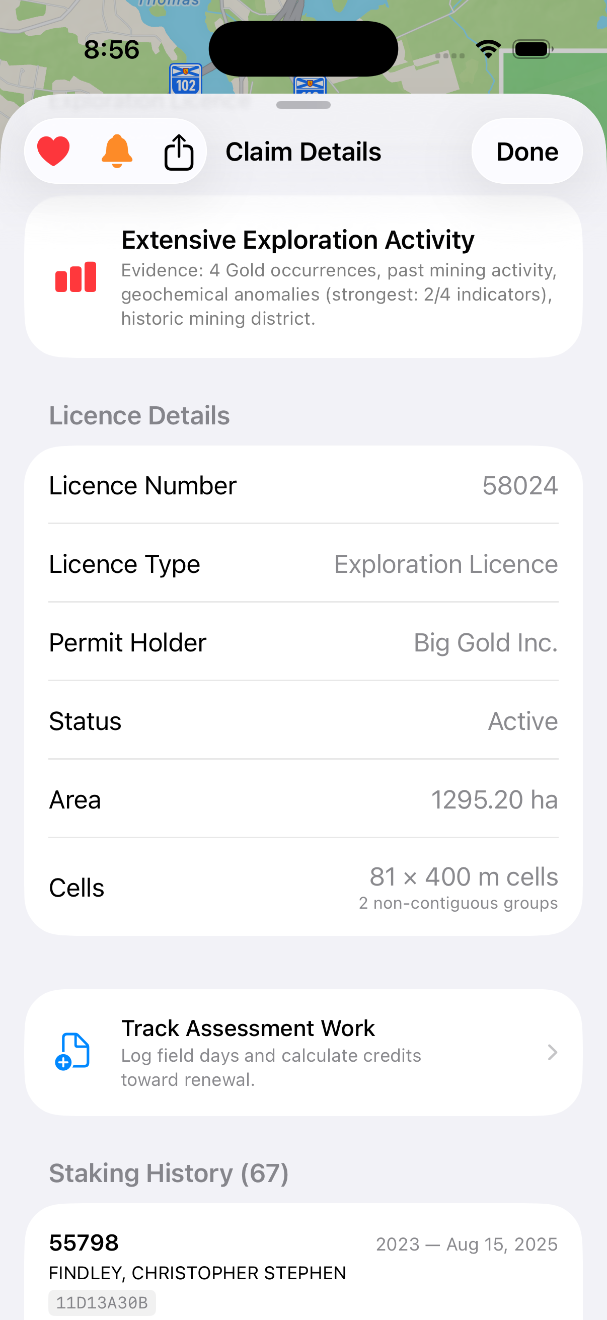 Nova Prospector claim detail sheet